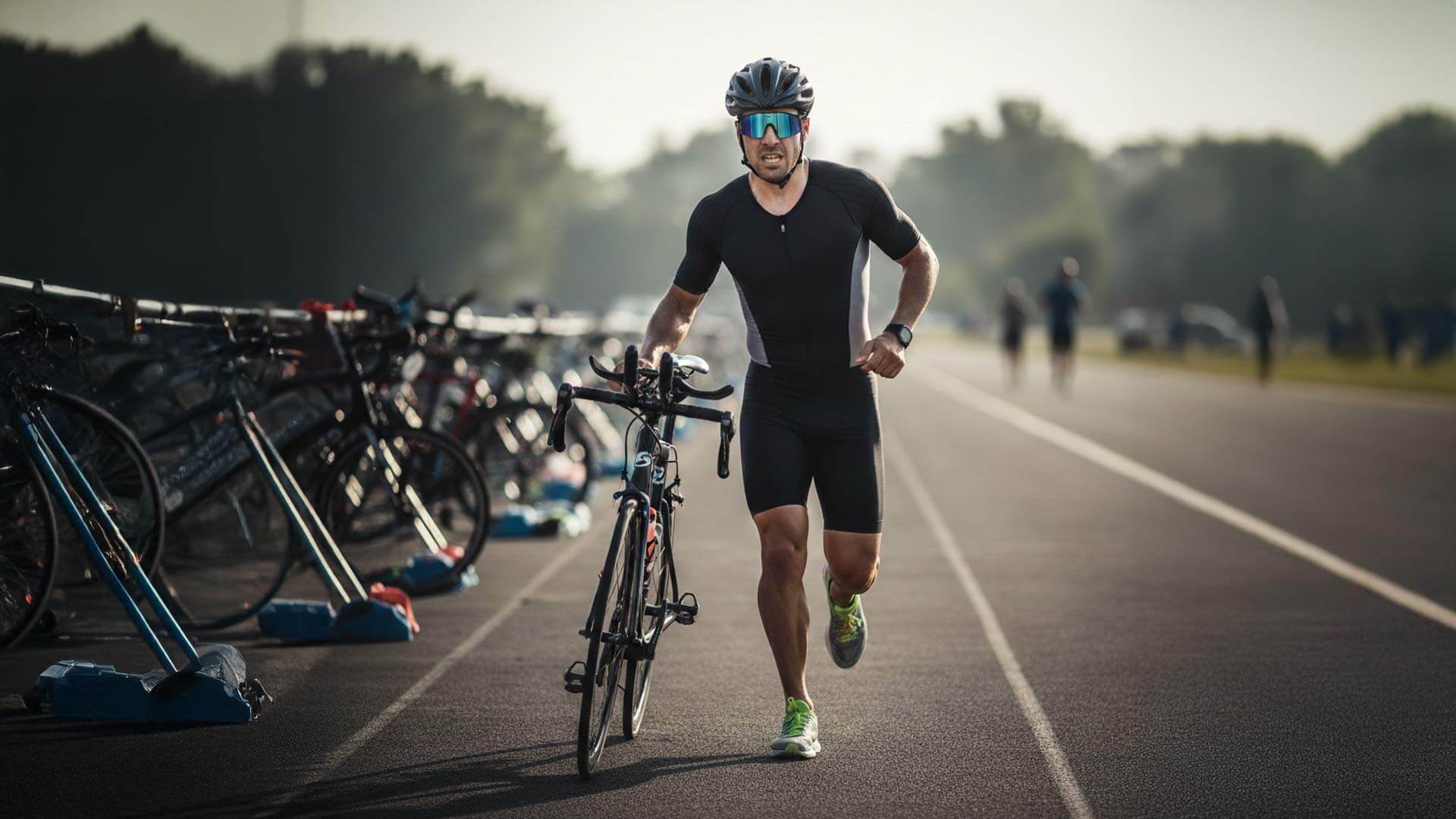 Sprint triathlete racing at high intensity, representing the performance demands of sprint triathlon coaching